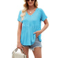 Women Tops Babydoll Short Sleeve V Neck Button Up Shirts Casual Loose Fit Peplum Blouses
