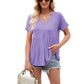Women Tops Babydoll Short Sleeve V Neck Button Up Shirts Casual Loose Fit Peplum Blouses