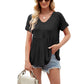 Women Tops Babydoll Short Sleeve V Neck Button Up Shirts Casual Loose Fit Peplum Blouses