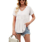Women Tops Babydoll Short Sleeve V Neck Button Up Shirts Casual Loose Fit Peplum Blouses
