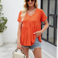 Women Tops Babydoll Short Sleeve V Neck Button Up Shirts Casual Loose Fit Peplum Blouses