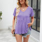 Women Tops Babydoll Short Sleeve V Neck Button Up Shirts Casual Loose Fit Peplum Blouses