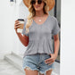 Women Tops Babydoll Short Sleeve V Neck Button Up Shirts Casual Loose Fit Peplum Blouses