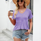 Women Tops Babydoll Short Sleeve V Neck Button Up Shirts Casual Loose Fit Peplum Blouses