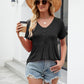 Women Tops Babydoll Short Sleeve V Neck Button Up Shirts Casual Loose Fit Peplum Blouses