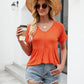 Women Tops Babydoll Short Sleeve V Neck Button Up Shirts Casual Loose Fit Peplum Blouses