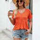 Women Tops Babydoll Short Sleeve V Neck Button Up Shirts Casual Loose Fit Peplum Blouses