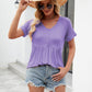 Women Tops Babydoll Short Sleeve V Neck Button Up Shirts Casual Loose Fit Peplum Blouses
