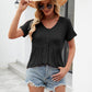 Women Tops Babydoll Short Sleeve V Neck Button Up Shirts Casual Loose Fit Peplum Blouses