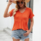 Women Tops Babydoll Short Sleeve V Neck Button Up Shirts Casual Loose Fit Peplum Blouses