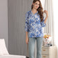 Women's Floral Printed Button Down Shirt with 3/4 Sleeves
