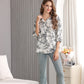 Women's Flower and Leaf Print Tunic Shirt with 3/4 Sleeves