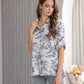 Women's Flower and Leaf Print Tunic Shirt with 3/4 Sleeves