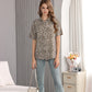 Women's Short Sleeve Button Down Shirt with Colorful Leopard Print