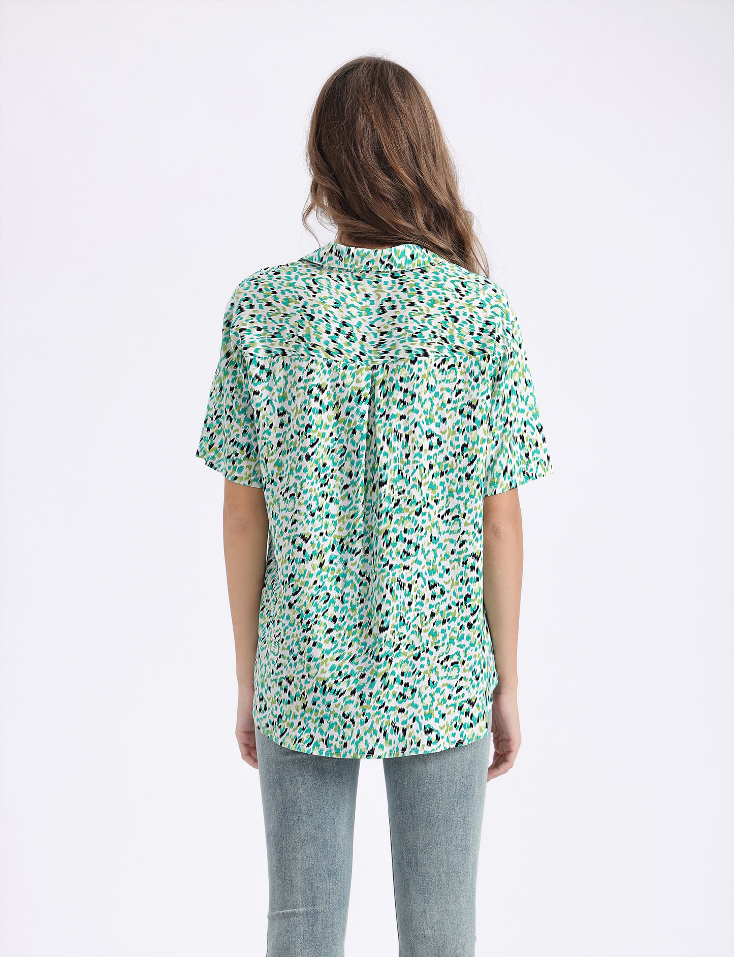 Women's Short Sleeve Button Down Shirt with Colorful Leopard Print