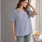 Women's Heart Print Short-Sleeve Pullover Top with V-Neck Mandarin Collar