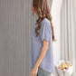 Women's Heart Print Short-Sleeve Pullover Top with V-Neck Mandarin Collar