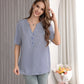 Women's Heart Print Short-Sleeve Pullover Top with V-Neck Mandarin Collar