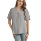 Women's Heart Print Short-Sleeve Pullover Top with V-Neck Mandarin Collar