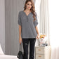 Women's Geometric Print Top with 3/4 Sleeve Roll Tab for Short Sleeve