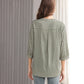 Women's Geometric Print Top with 3/4 Sleeve Roll Tab for Short Sleeve