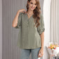 Women's Geometric Print Top with 3/4 Sleeve Roll Tab for Short Sleeve