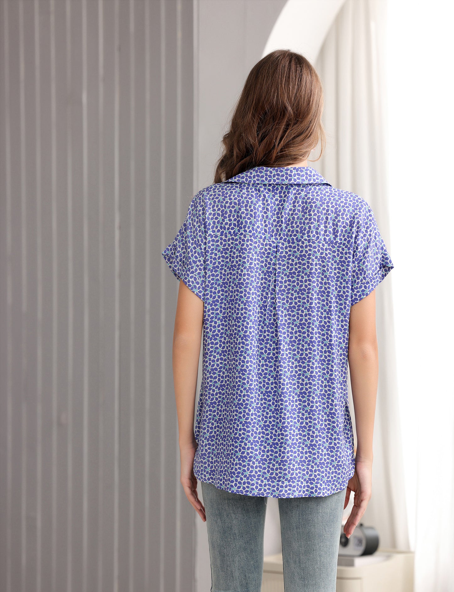 Women's Long Tunic Blouse with Dainty Floral Print