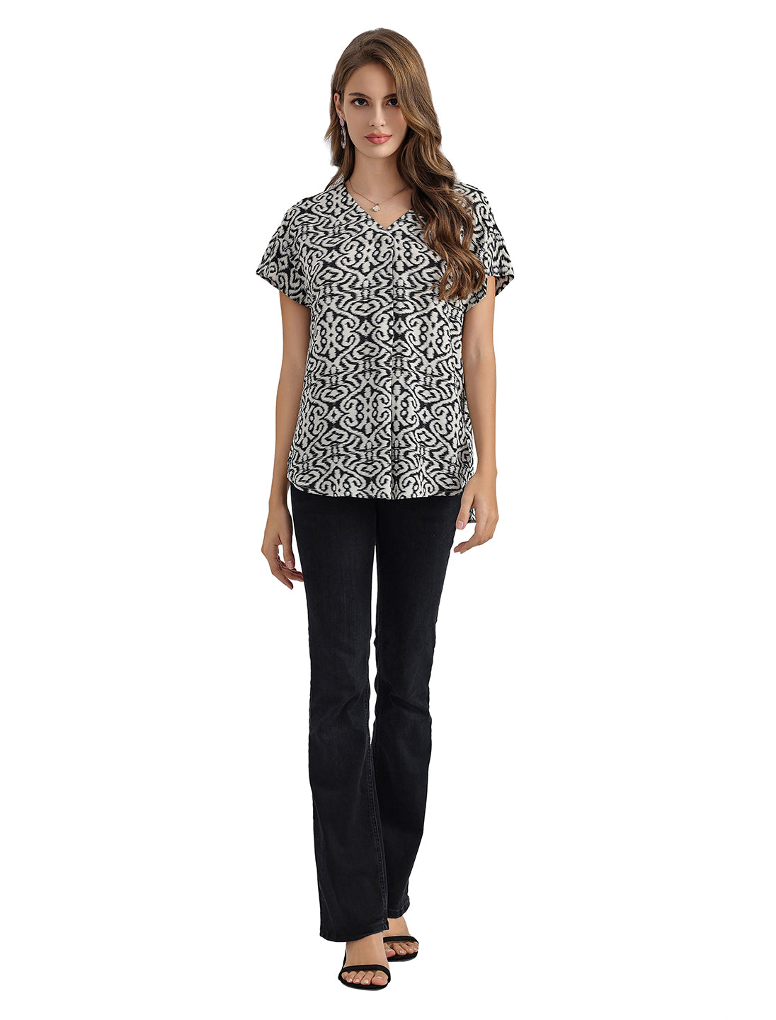 Women's Pullover Tunic Top with Short-Sleeves, Abstract Print