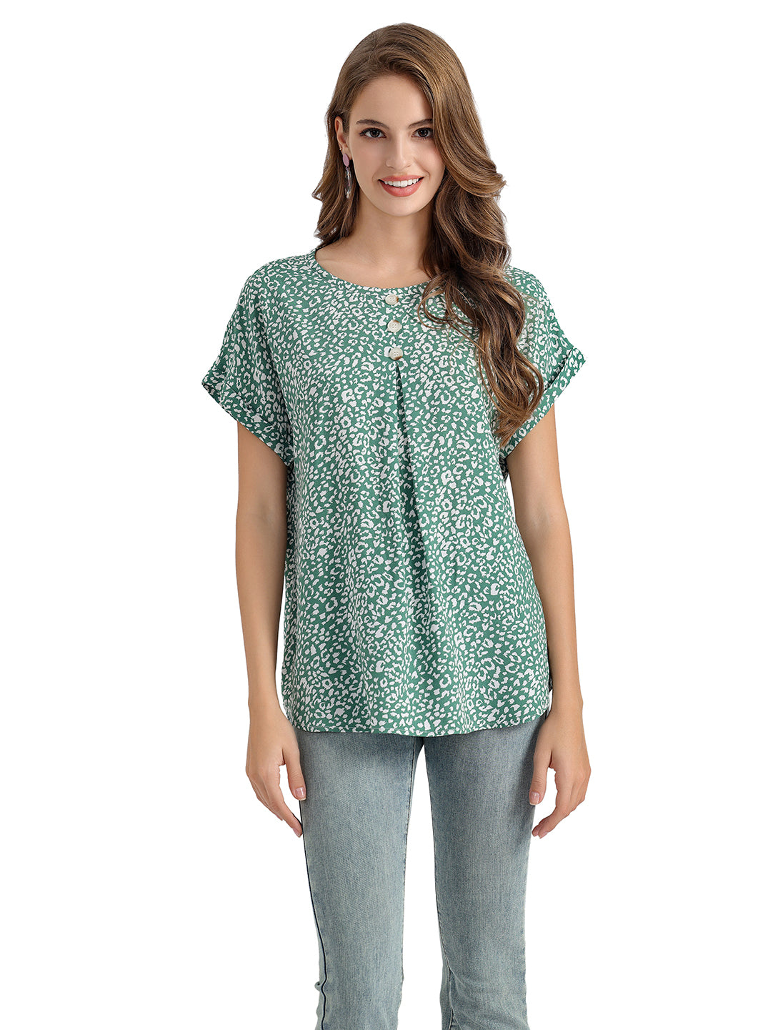 Women's Short-Sleeve Tunic Top with Distinctive Leopard Print