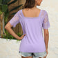 Trendy Summer Tops Lace Short Sleeve V Neck T Shirts for Women,  Solid Color S-XXL