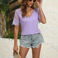 Trendy Summer Tops Lace Short Sleeve V Neck T Shirts for Women,  Solid Color S-XXL