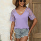 Trendy Summer Tops Lace Short Sleeve V Neck T Shirts for Women,  Solid Color S-XXL