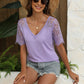 Trendy Summer Tops Lace Short Sleeve V Neck T Shirts for Women,  Solid Color S-XXL