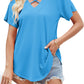 Cold Shoulder Tops for Women Summer Shirts V Neck Criss Cross Tops Sexy Blouse, Solid Color S-XXL