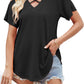 Cold Shoulder Tops for Women Summer Shirts V Neck Criss Cross Tops Sexy Blouse, Solid Color S-XXL