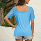 Trendy Summer Tops Lace Short Sleeve V Neck T Shirts for Women,  Solid Color S-XXL