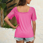 Trendy Summer Tops Lace Short Sleeve V Neck T Shirts for Women,  Solid Color S-XXL