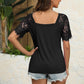 Trendy Summer Tops Lace Short Sleeve V Neck T Shirts for Women,  Solid Color S-XXL