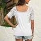 Trendy Summer Tops Lace Short Sleeve V Neck T Shirts for Women,  Solid Color S-XXL