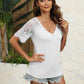 Trendy Summer Tops Lace Short Sleeve V Neck T Shirts for Women,  Solid Color S-XXL