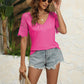 Trendy Summer Tops Lace Short Sleeve V Neck T Shirts for Women,  Solid Color S-XXL