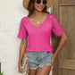 Trendy Summer Tops Lace Short Sleeve V Neck T Shirts for Women,  Solid Color S-XXL