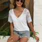 Trendy Summer Tops Lace Short Sleeve V Neck T Shirts for Women,  Solid Color S-XXL