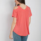 Knit Short Sleeve Cold Shoulder Cross Over Top