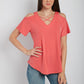Knit Short Sleeve Cold Shoulder Cross Over Top