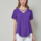 Knit Short Sleeve Cold Shoulder Cross Over Top