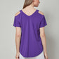 Knit Short Sleeve Cold Shoulder Cross Over Top