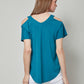 Knit Short Sleeve Cold Shoulder Cross Over Top