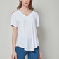 Knit Short Sleeve Cold Shoulder Cross Over Top