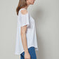 Knit Short Sleeve Cold Shoulder Cross Over Top